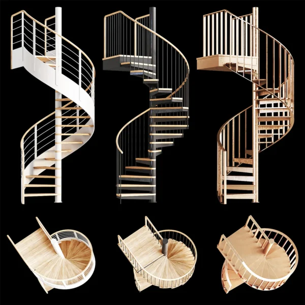 Set of spiral staircases 3D model download on cg.market, 3ds max, Corona Render, V-Ray.