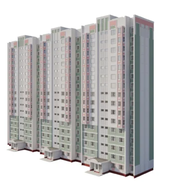 Panel house series P-3M 3D model download on cg.market, 3ds max, Corona Render, V-Ray, Fstorm, Blender. 3d visualization of exteriors, architecture.